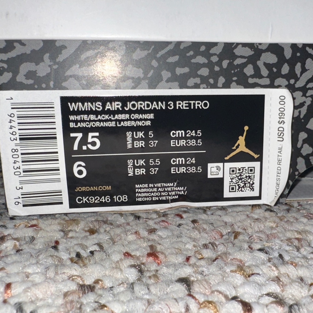 Jordan 3 Retro White and Laser Orange - Picture 2 of 8